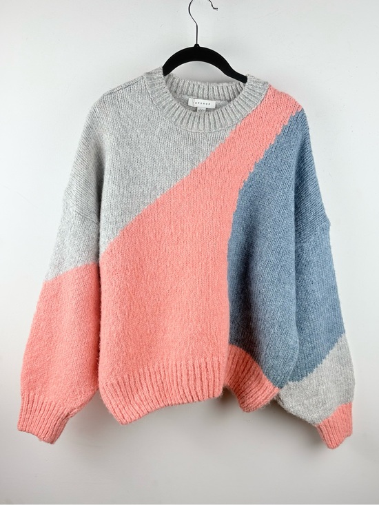 Topshop Sweaters - Nordstrom Topshop Colorblock Knit Pullover Sweater M Gray Pink Retro Abstract